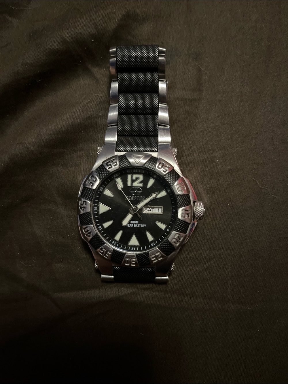 Black Men's Stainless Steel Dive Watch with Day-Date